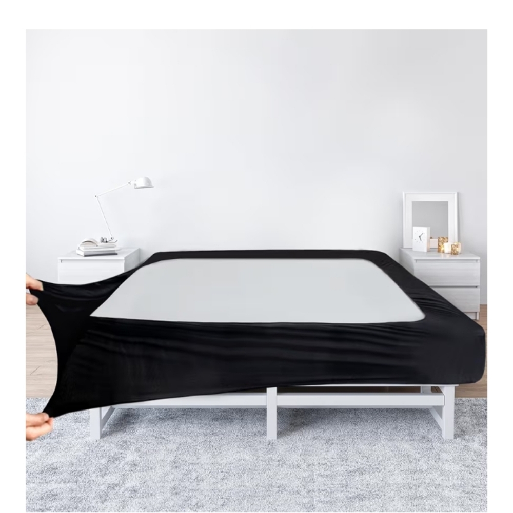 Box Spring Cover Queen Size - Black Jersey Knit & Stretchy Wrap Around 4 Sides‎
